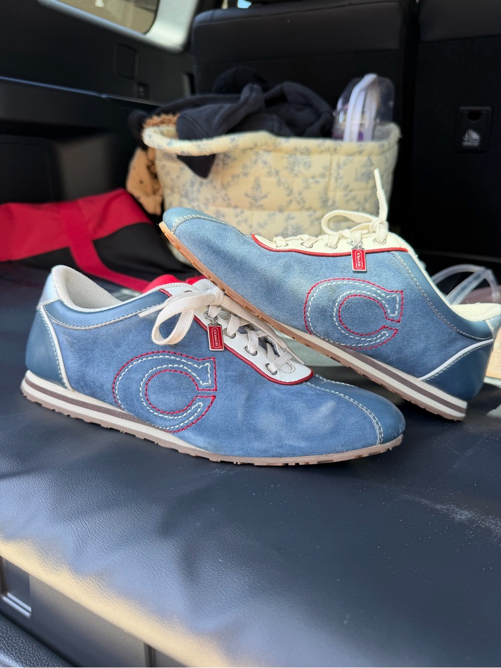 COACH Men's Backa Suede Sneakers in Blue with Red Trim